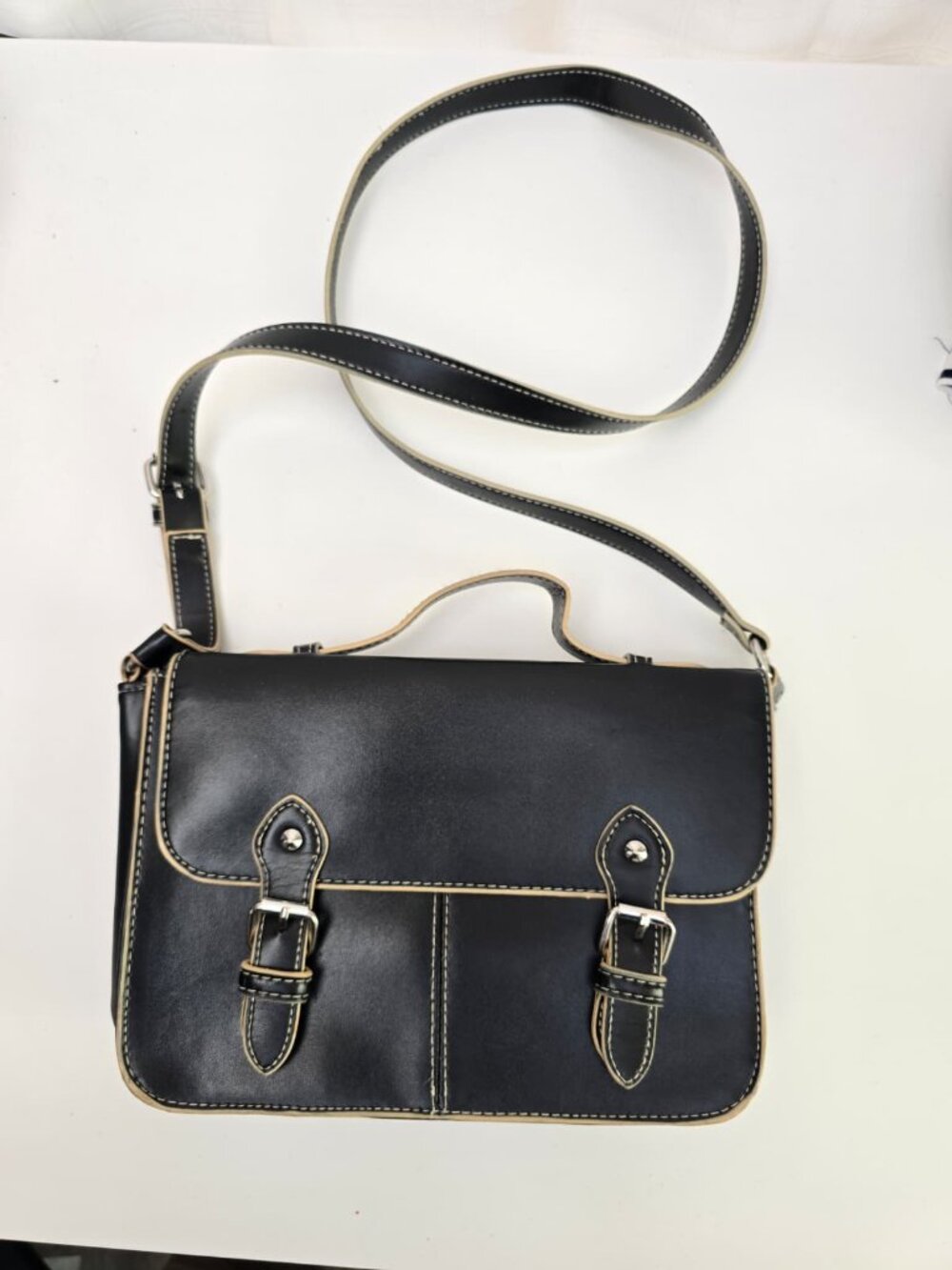 TOPSHOP Black Leather Satchel Bag – Adjustable Strap & Buckle Detail - Picture 13 of 17